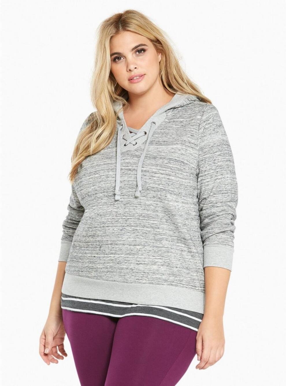 Torrid Gray Lace Up Cropped Hoodie Sweatshirt - Size 0 (12/Large) - Long Sleeves